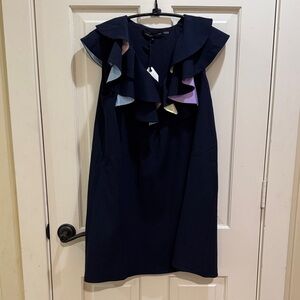 English Factory Navy Dress with Ruffle Detail